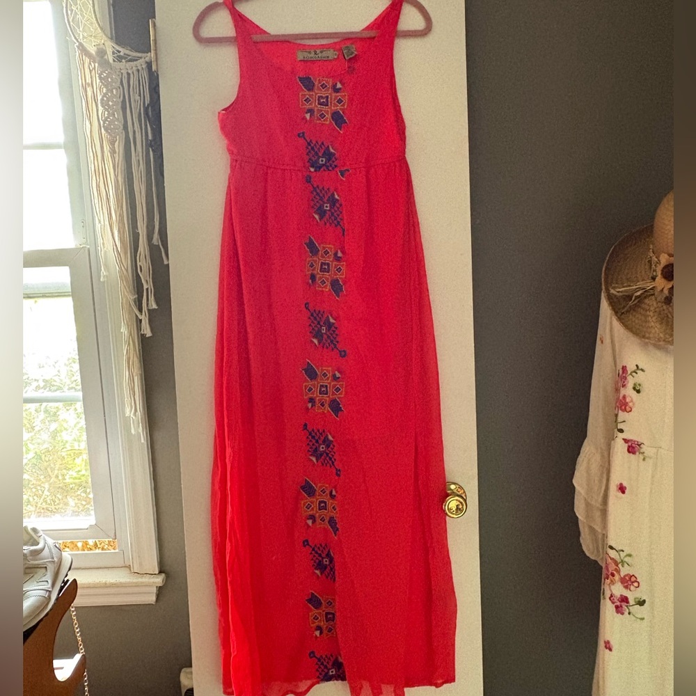 R. Cinco Ranch Maxi Dress Boho Embroidered orange/small imperfection see pics!